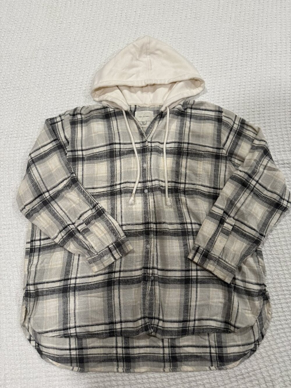 American Eagle Size XL - Oversize grey cream and black hooded flannel - EUC